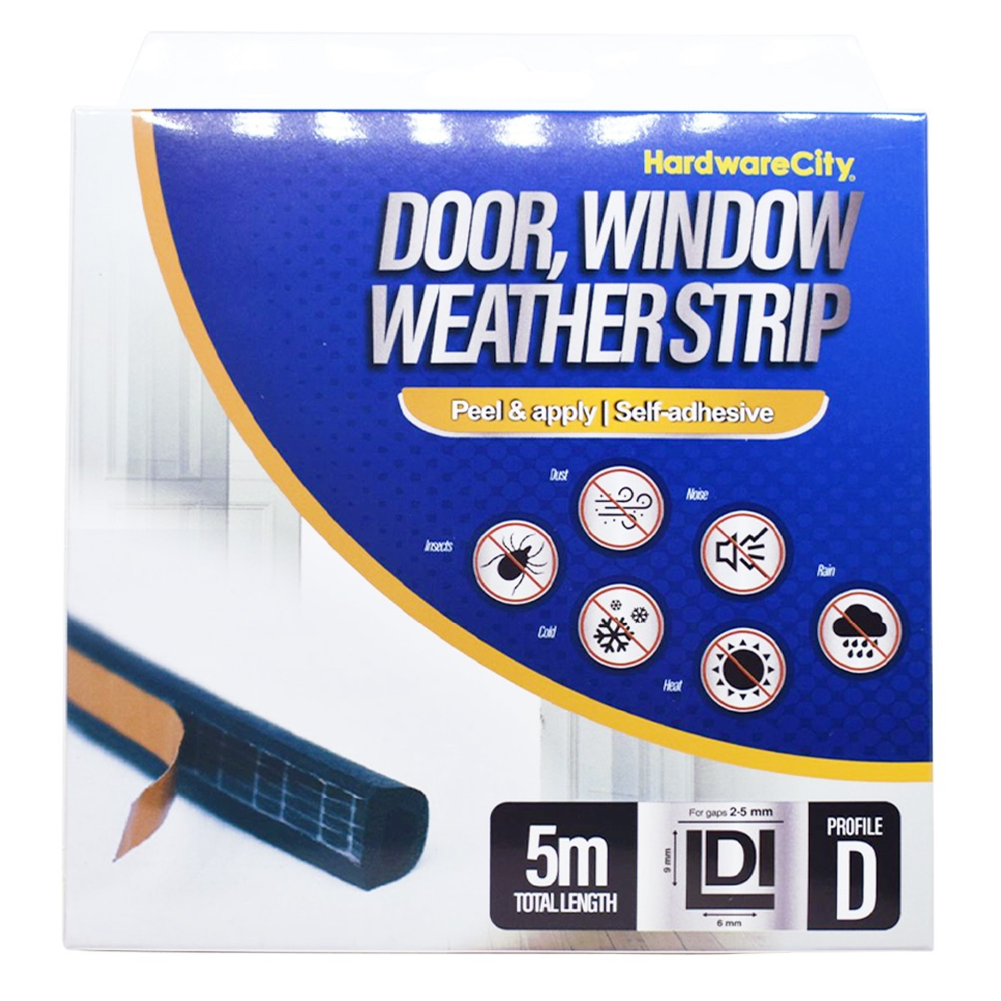 HardwareCity Self Adhesive Door & Window Weatherproof Seal D-PROFILE 5M/Roll